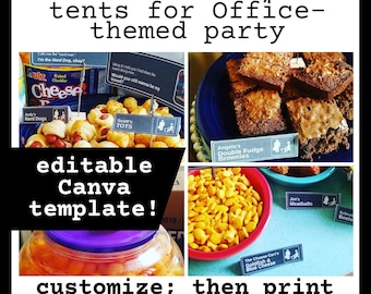 Custom The Office Party Food Labels DIY Customizable Table Tent Editable Canva Template, Party Decoration Printable Digital Instant Download
