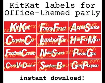 The Office Kitkat Labels Party Decorations Andy Bernard Kit - Etsy