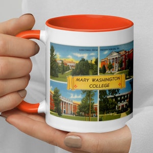 Vintage Mary Washington Postkarten-Kaffeetasse, Virginia College / Universitätscampus Alumni Geschenk, im Zentrum von Friedrichsburg, Retro Reise Ephemera