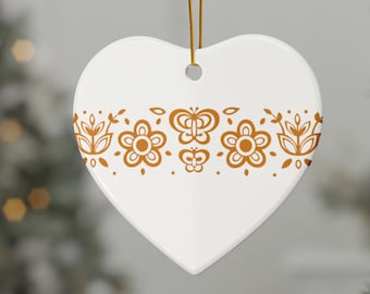Pyrex Butterfly Gold Christmas Ornament, Corningware Corelle Compatible Pattern Ceramic Heart, Holiday Tree Decoration Vintage Inspire Retro