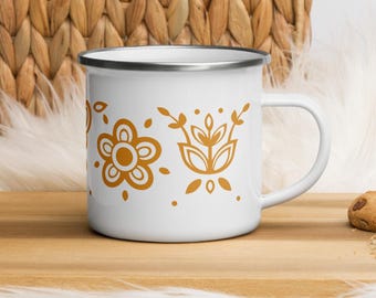 Pyrex Mug, Butterfly Gold Vintage Pattern, Enamel Coffee Cup, Daisy Flower Floral MCM Kitchen Collector Midcentury Modern Home Gifts For Her