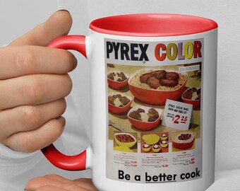 vintage Pyrex Color Ad Mug, Tasse à café publicitaire rétro, Soyez un meilleur cuisinier, Corelle Corning Glass Corningware, Cuisine maison du milieu du siècle