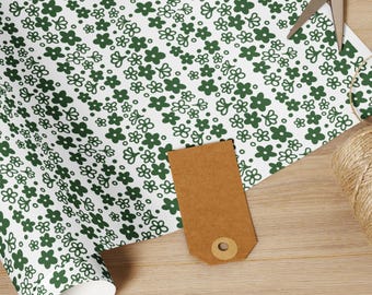 Pyrex Spring Blossom/Crazy Daisy Wrapping Paper, Christmas Gift Wrap, Green White Vintage Pattern, MCM Holiday Collector, Midcentury Modern