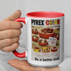 Vintage Pyrex Color Ad Mug, Retro Advertisement Coffee Cup, Be a Better Cook, Corelle Corning Glass Corningware, Midcentury Home Kitchen