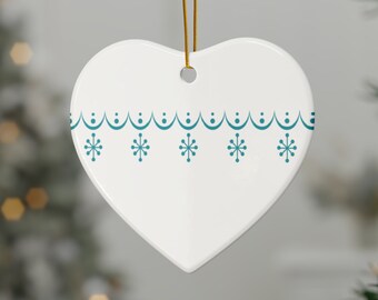 Pyrex Snowflake Garland Christmas Ornament, Corningware Corelle Ceramic Heart, Turquoise Blue Holiday Tree Decoration Vintage Inspired Retro