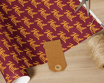 Washington Football Wrapping Paper, Christmas Gift Wrap, Raise Hail Script Burgundy & Gold, HTTR HTTWFT HTTC, Game Day Fan Gifts for Him Her