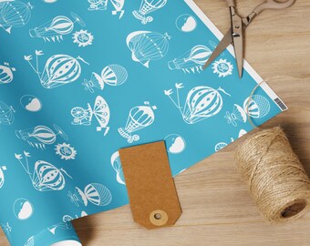 Pyrex Turquoise Hot Air Balloon Wrapping Paper, Christmas Gift Wrap, Vintage Pattern, MCM Holiday Collector, Midcentury Modern Style