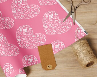 Pyrex Pink Gooseberry Wrapping Paper Christmas Gift Wrap Pink White Heart Vintage Pattern, MCM Holiday Collector Midcentury Modern Valentine