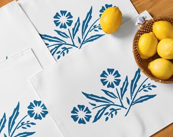 Corningware Cornflower Blue Placemats, Set of 4, Vintage Inspired Table Linens, Corelle Corning Pyrex Collector, Retro Kitchen, Blue & White