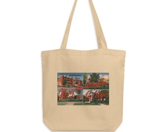 Mary Washington Tote Bag, Vintage Postcard Organic Cotton, Campus Alumni Gift Downtown Fredericksburg VA College/University Travel Ephemera