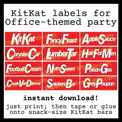The Office Kitkat Labels Party Decorations Andy Bernard Kit - Etsy