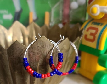 Buffalo Football Earring, Blue & Red Beaded Hoop, Game Day Jewelry, New York AFC East National League, Mafia Fan Gifts for Her, Team Colors