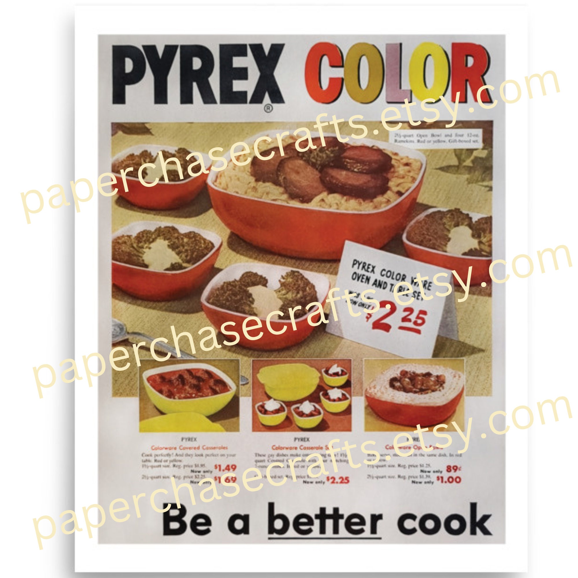 Pyrex Advertisement Vintage Pyrex Color Ad Poster, Be A Better Cook, Colorware Casserole ...