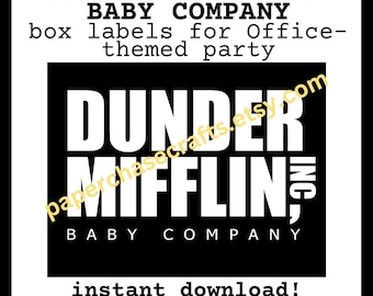 Dunder Mifflin BABY COMPANY Paper Box Labels, Office Themed Party Shower Signs, Party Decorations Birthday Decor, Printable Digital Download
