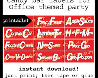 The Office Candy Bar Labels, Party Decoration, Andy Bernard Chocolate Bar, Michael Scott, Birthday Decor, Printable Instant Digital Download