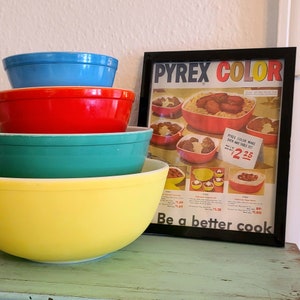 Vintage Pyrex Color Ad Poster, Be A Better Cook, Colorware Casserole/Bowl Advertisement, Corning Glassware, Red Yellow Kitchenware Collector