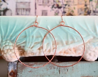 Hammered Copper Hoop Earrings, Minimalist Jewelry, Boho/Bohemian Style, Retro Hippie Dangle Earrings, Gifts For Her Under 25, Fall Fashion