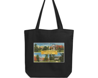 Mary Washington Tote Bag, Vintage Postcard Organic Cotton, Campus Alumni Gift Downtown Fredericksburg VA College/University Travel Ephemera