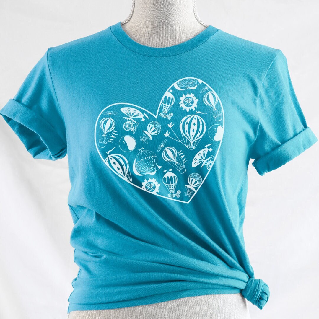 Pyrex Balloon Pattern Pyrex Hot Air Balloon Turquoise T-shirt Pattern Heart Shirt, Short ...