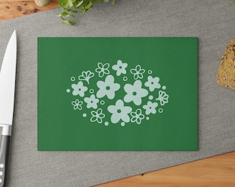 Green Pyrex Spring Blossom/Crazy Daisy Glass Cutting Board Vintage Inspired Kitchen White Corning Ware Corelle Retro Reproduction Midcentury