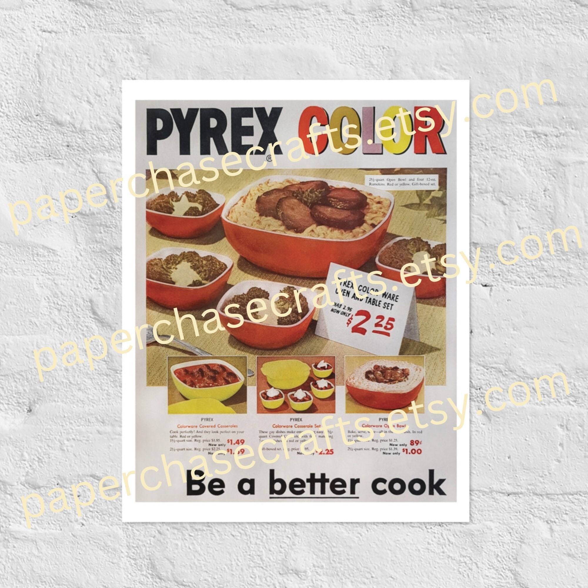 Pyrex Advertisement Vintage Pyrex Color Ad Poster, Be A Better Cook, Colorware Casserole ...