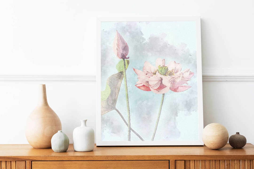 Digital Print Wall Art- Lotus Flower Pastel Watercolor Poster, Instant ...