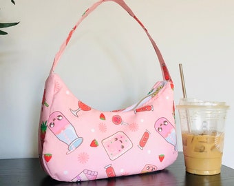 Strawberry Candy Shoulder Bag / Y2K Shoulder Bag Style 100% Handmade w/ Brass Zipper Kawaii Style Zero Waste Accessories