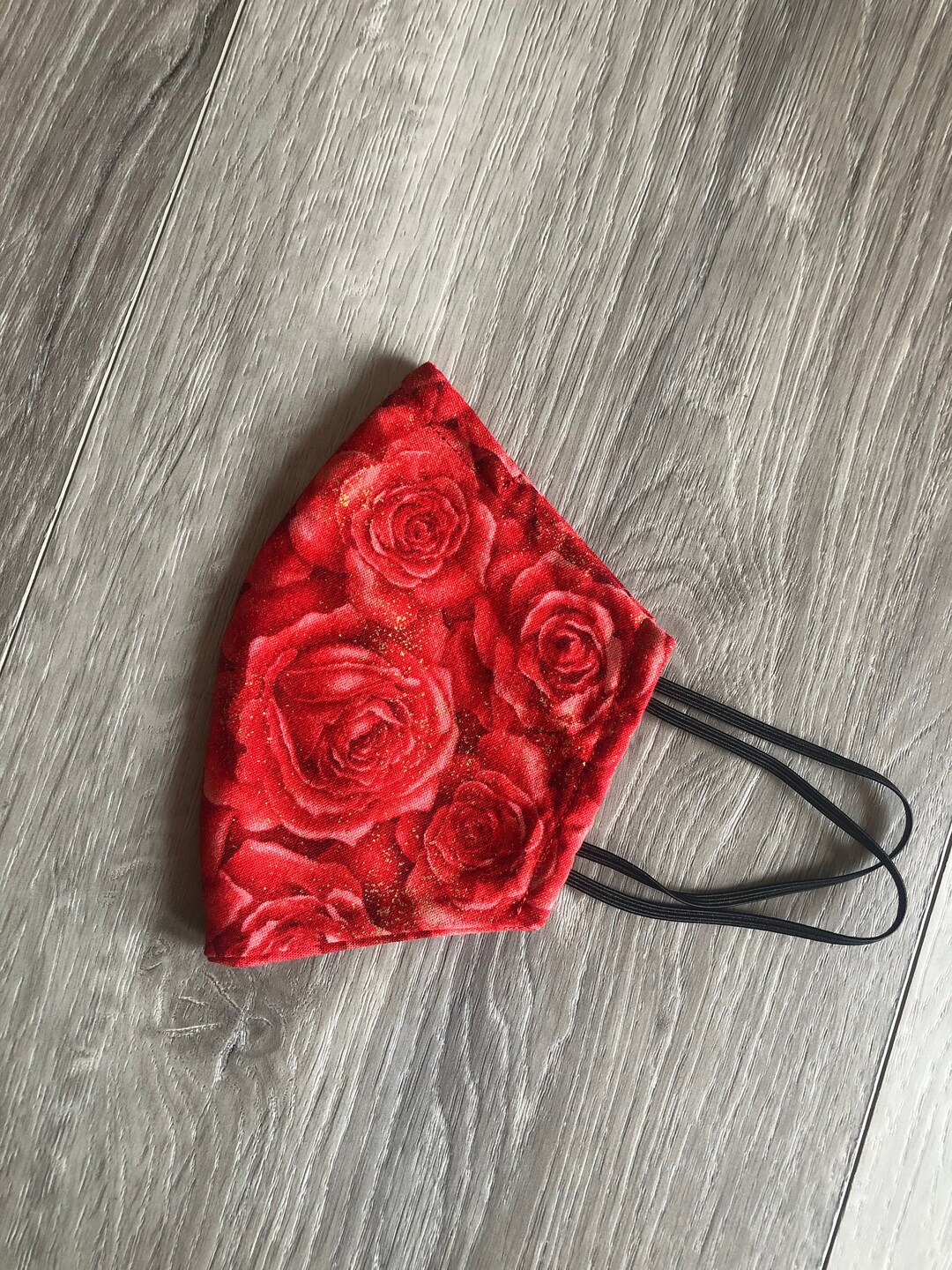 Red Roses W/ Golden Sprinkle Face Mask 100% Cotton Double Layered W ...