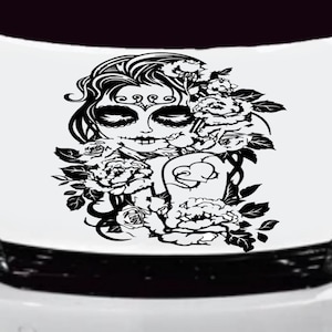 Sugar Skull Grim Reaper, Sugar Skull Decal, Sugar Skull Sticker,  Sugar Skull Hood Graphic, Female Skull Decal, Female Skull Sticker