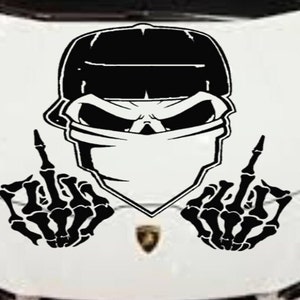 Skull with Middle Fingers Auto Accent Decal, Skulls Car Vinyl, Skull middle finger Car Decal ,Hot Car Decal, Skeleton Decal Skull Bandit