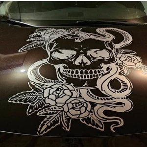 Skull, Snake Flowers Decal - due to the great amount detail on this decal, only large sizes are available