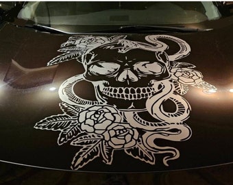 Skull, Snake Flowers Decal - due to the great amount detail on this decal, only large sizes are available
