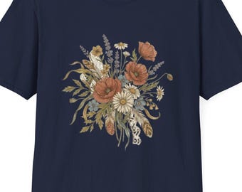 Rustic Wildflower Bouquet T-Shirt | Boho Floral Illustration