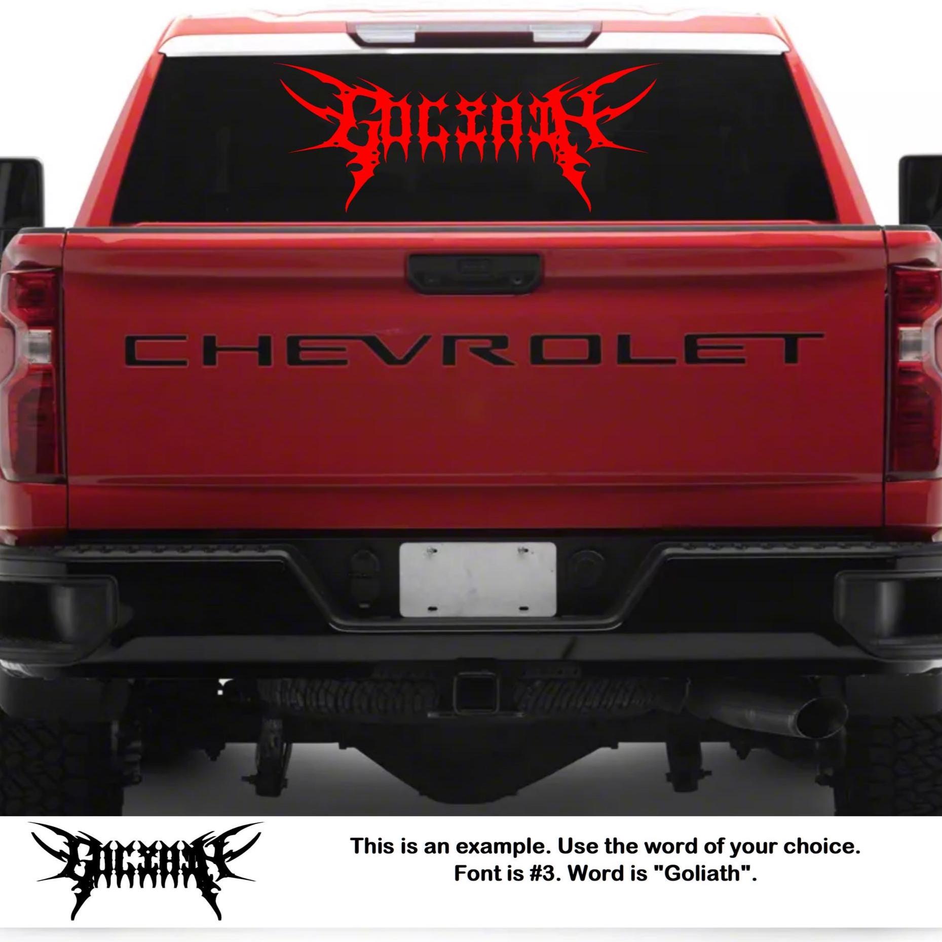 Custom Gothic Lettering for Rear Window, Tribal Graphic, Windshield ...