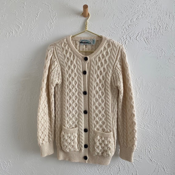 vintage wool cable knit fisherman’s cardigan