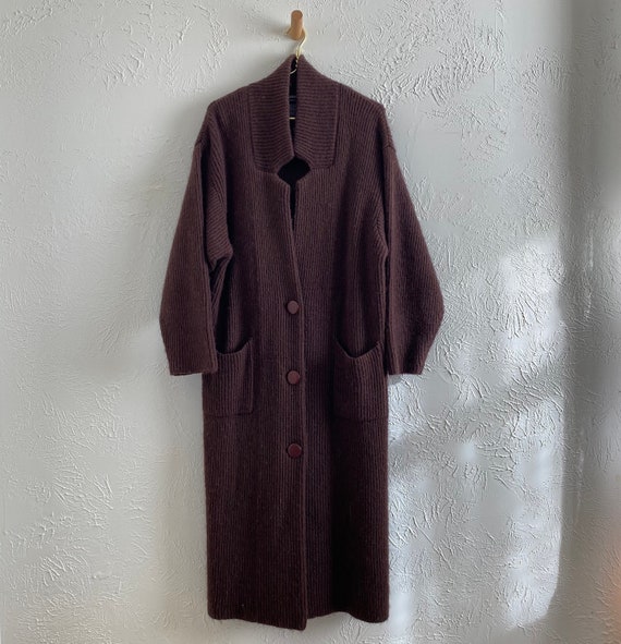 brown mohair sweater coat • knit duster