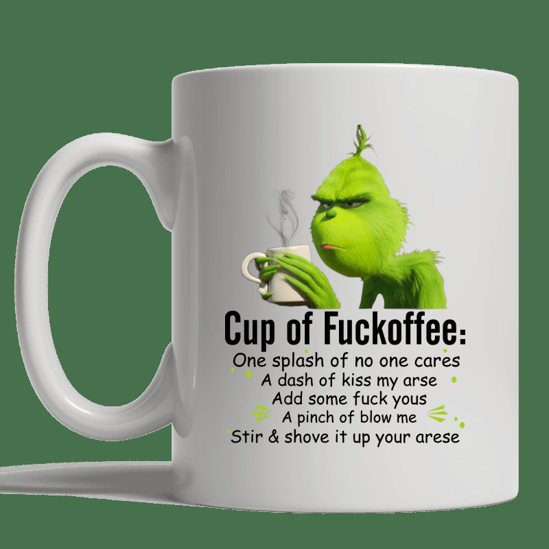 Tazza Grinch Fuckoffee 11oz &ndash; Regalo Divertente Di Natale &ndash; Ceramica Bianca