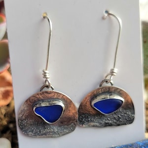 Seaglass Earrings -- Cobalt Blue