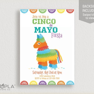 Invitation Cinco de Mayo pour les enfants ou toute personne | | imprimable numérique personnalisée Fête mexicaine, 5 mai, piñata, pinata party invite