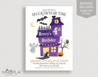 Halloween Birthday Invitation for Kids | Custom Digital Printable | haunted house, spooky, ghost, bat, pumpkin, halloween costume party