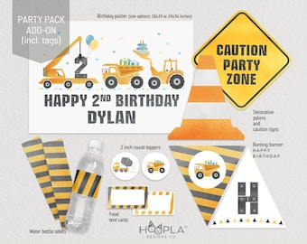 Construction Party Pack and Tags | DIGITAL FILES ONLY | Add-on items only. Invitation Sold Separately