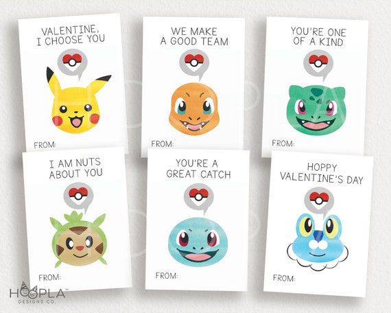 Kids Valentine Cards INSTANT DOWNLOAD pokemon inspired