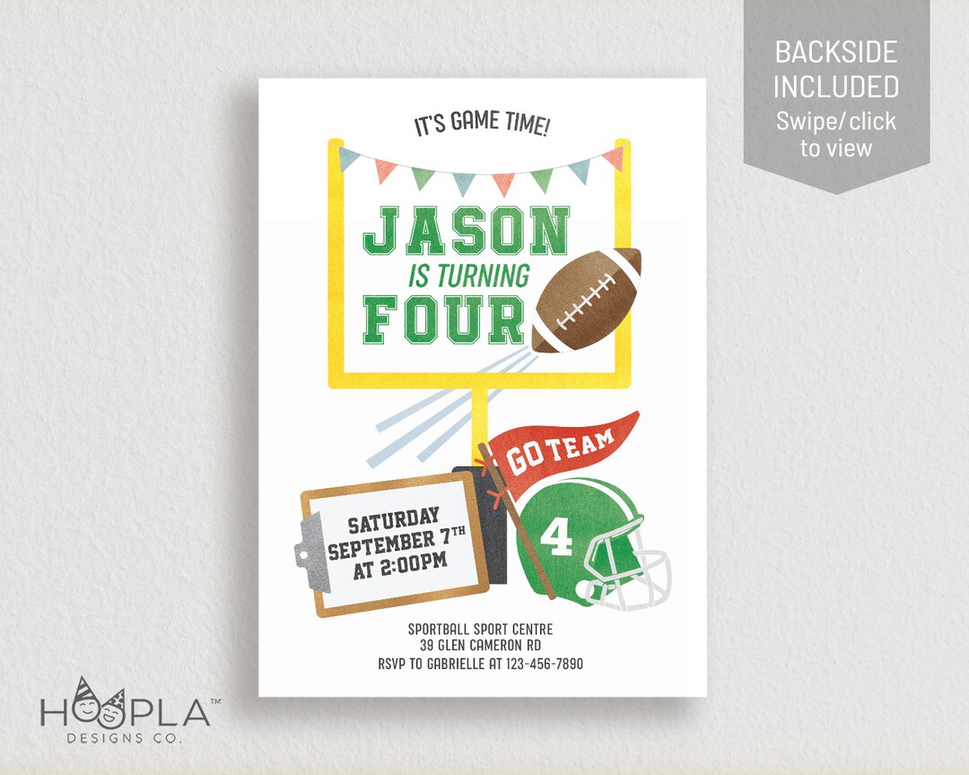 Football Birthday Invitation for Kids Custom Digital Printable Rugby
