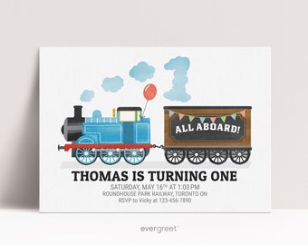 Steam Train with Numerical Cloud © Birthday Invitation & Party Pack (optional) for Kids 1-6 | Custom Digital Printable | thomas tank engine