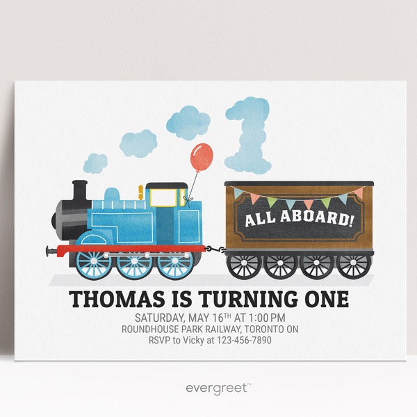 Steam Train with Numerical Cloud © Birthday Invitation & Party Pack (optional) for Kids 1-6 | Custom Digital Printable | thomas tank engine