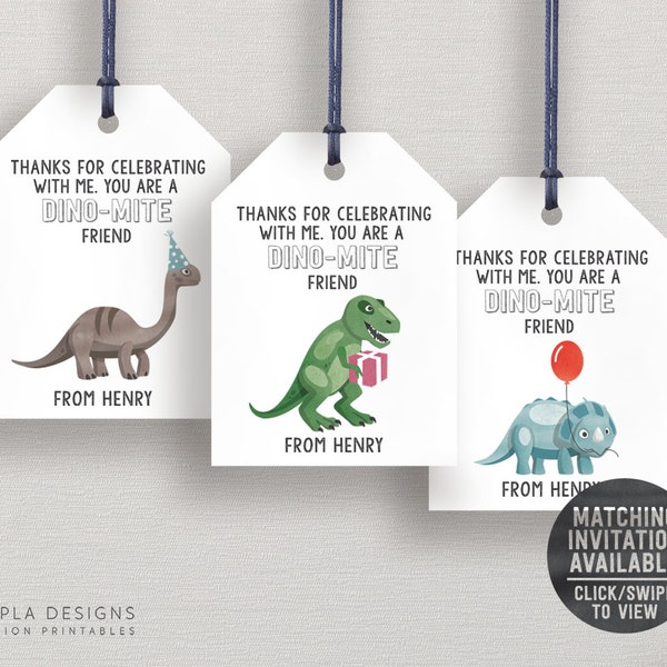 Dinosaur Thank You Tags for Birthday Party Favor, Goody & Treat Bags | Instant Printable Download | dino jurassic roar rawr t-rex