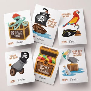 Cartes de Saint-Valentin pour enfants | TÉLÉCHARGEMENT IMMÉDIAT | Saint-Valentin sur le thème des pirates, bateaux à venir, trésor, nautique, bateau pirate, imprimables DIY