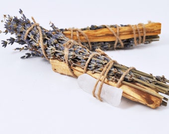 Palo Santo lavender and clear quartz gemstone bundle  - wicca supplies -altar piece- gemstone gift for witches - witchcraft tool