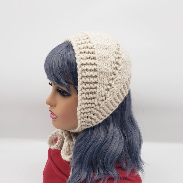 Hand Knit Wool Bonnet: Chunky Retro 1950s Style