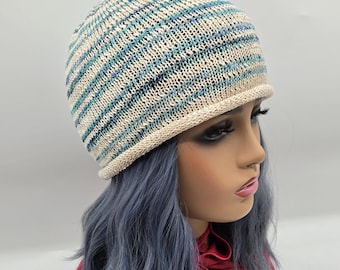 Handmade Lace Knit Cotton Beanie: Cream Boho Summer Hat